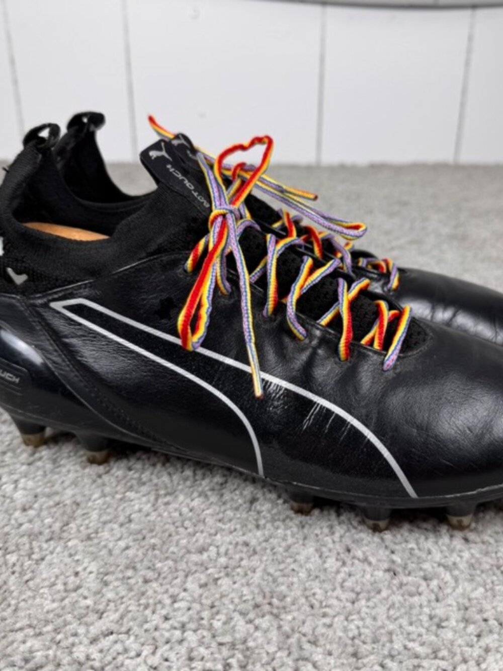 Puma Evotouch Pro FG Black Soccer Kangaroo Leather Cleats Shoes Size 8.5 US